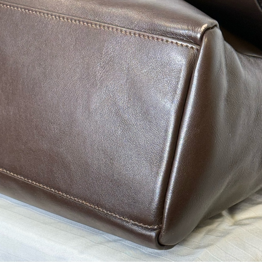 Varriale Italian Dark Brown Leather And Shearling Messenger Bag Adjustable Strap - Picture 15 of 16